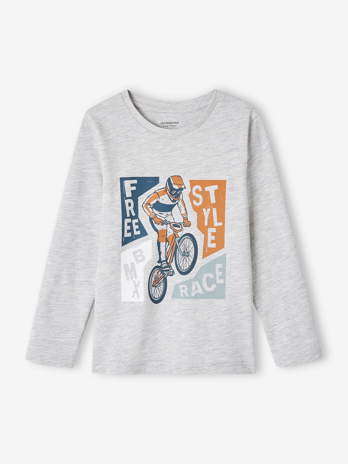 Vertbaudet Jungen Shirt mit Print, Recycling-Baumwolle - grau meliert
