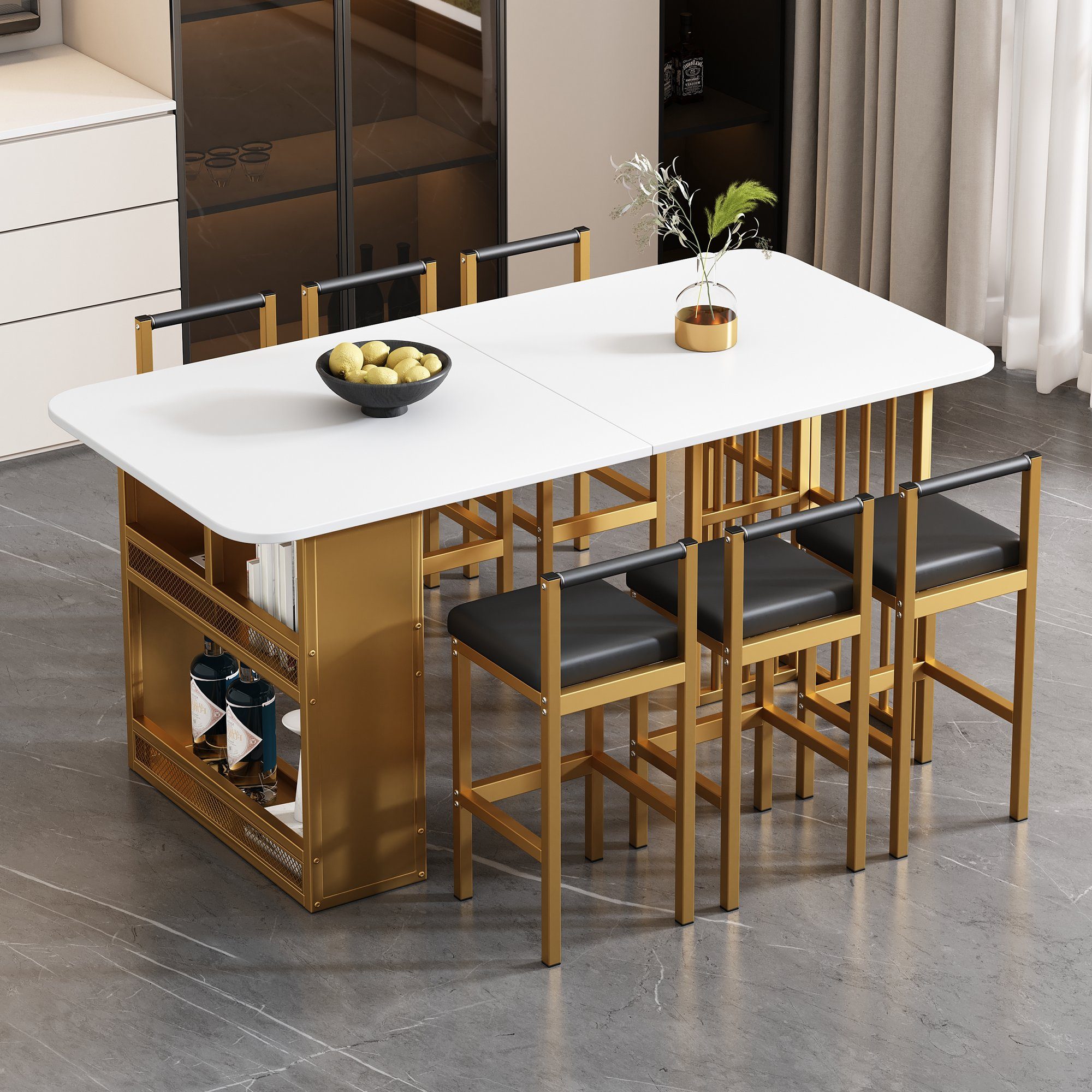 REDOM Essgruppe Esstisch mit 6 Esszimmerstuhl Set Küchetisch Barstuhl Sitzgruppe, (7-tlg)