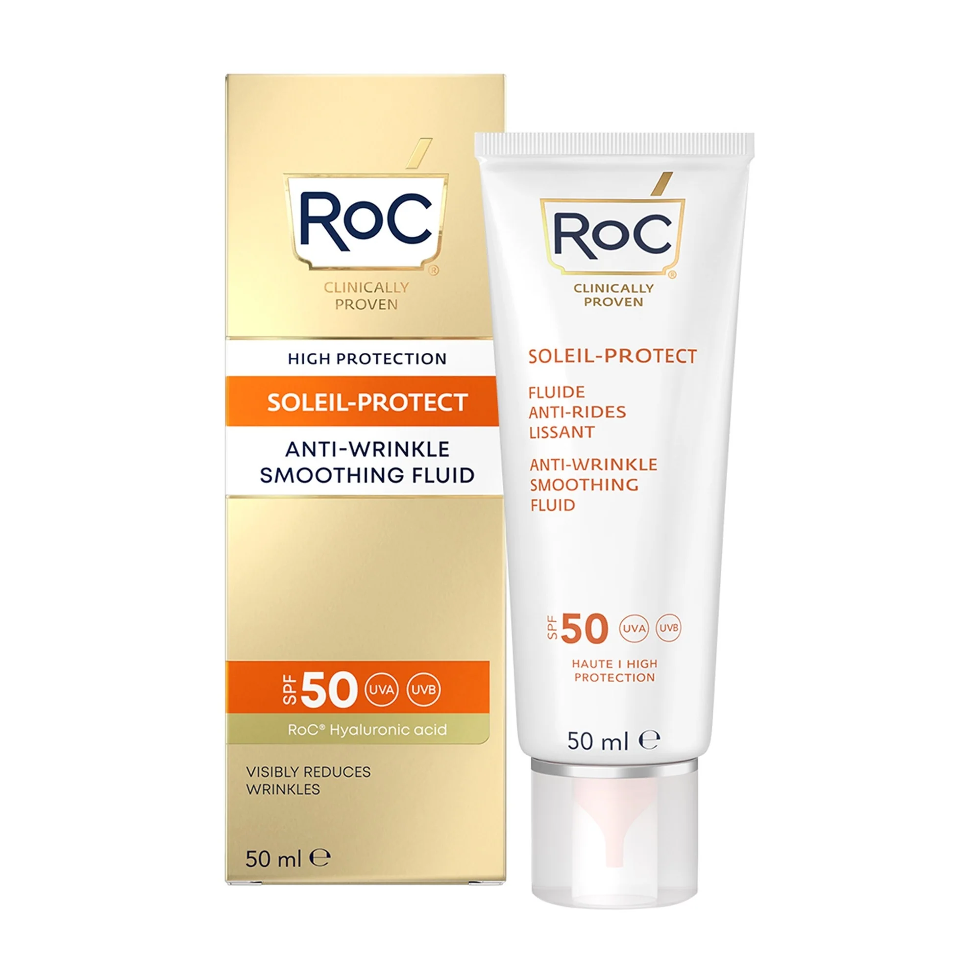 Soleil-Protect tekočina za sončenje proti gubam za glajenje obraza SPF50 - Visoka zaščita pred soncem za obraz.
