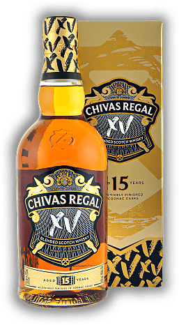 Chivas Regal 15 Years XV Chivas Regal 15 Years XV Bereichert mit subtilen Aromen von Grande Champagne Cognac-Fässern.  Alter 15 J. - 0,7	 Liter - Vol 40%