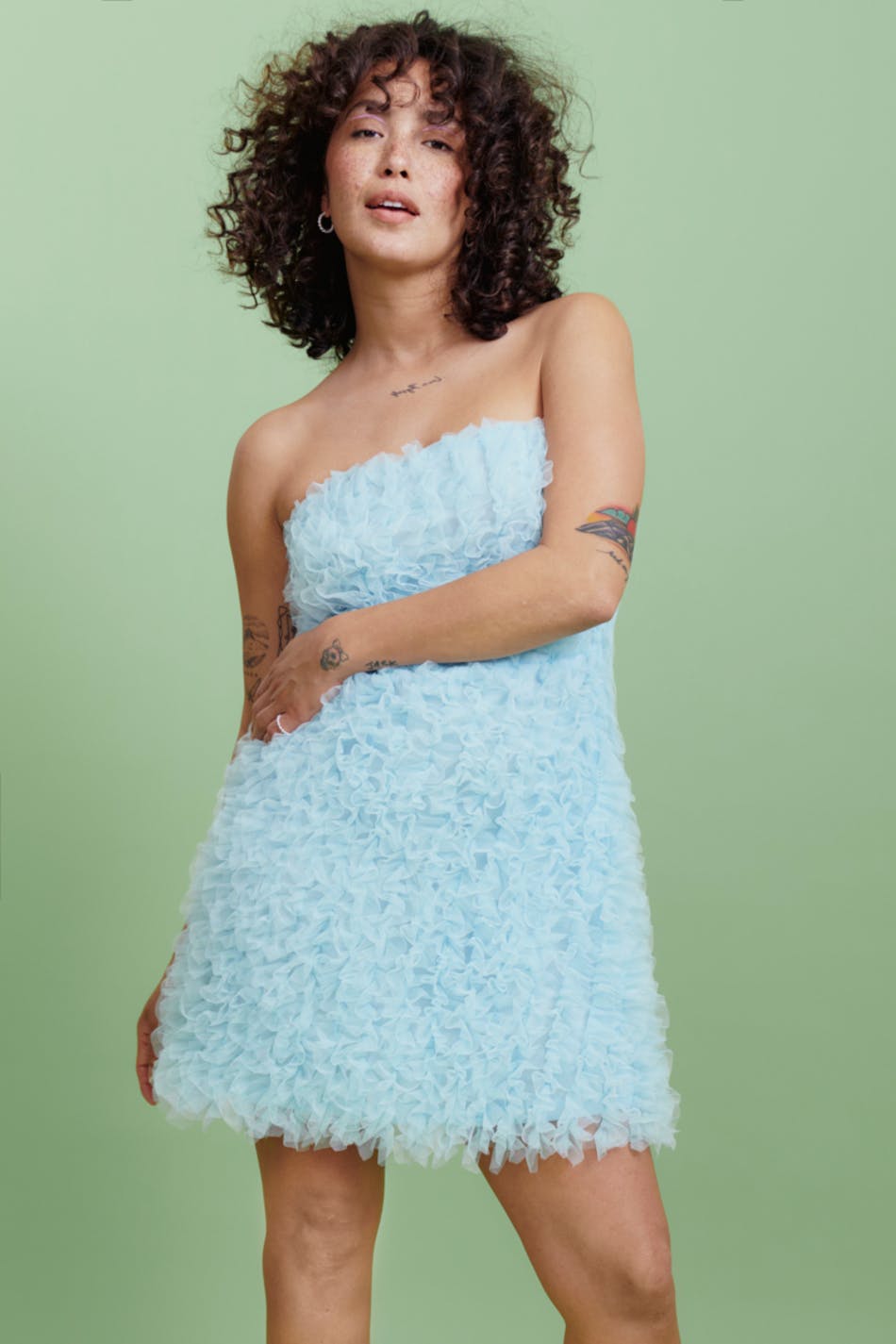 Mini allover frill tulle dress
