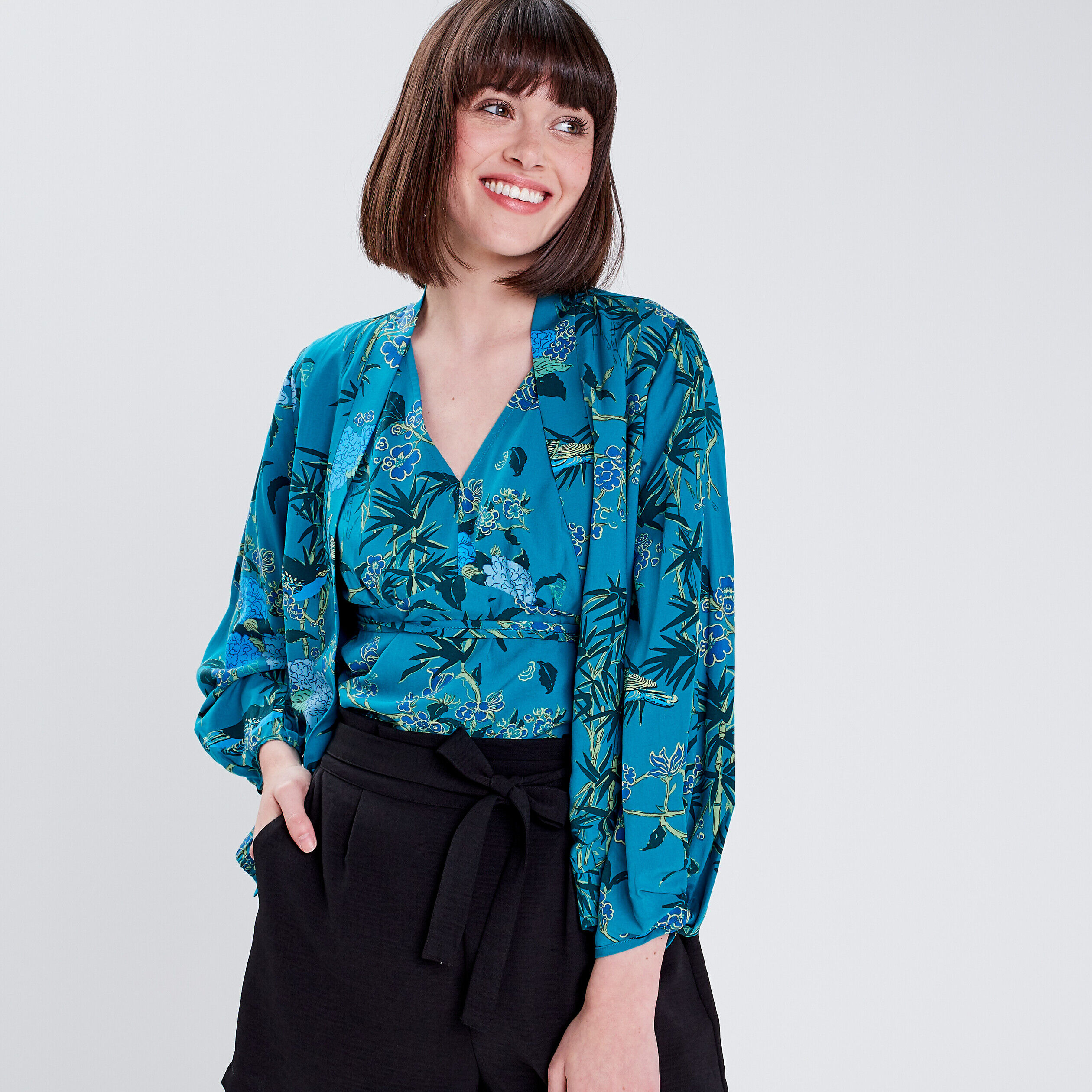 Veste droite manches 3/4 bleu femme | Cache Cache