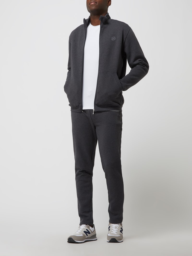 Sweatjacke und Lounge-Hose im Set in dunkelgrau meliert