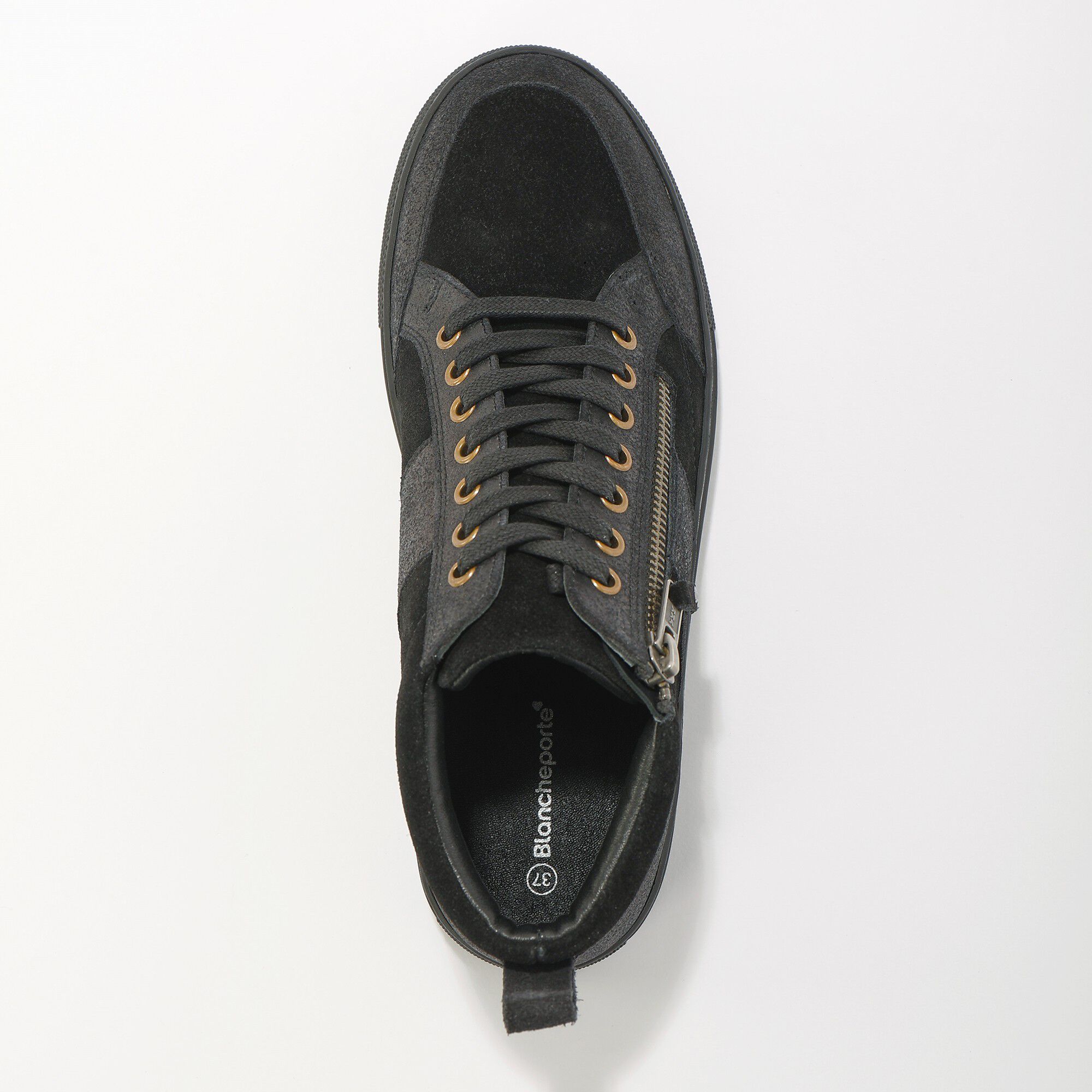 Baskets montantes zippées en cuir et croûte de cuir