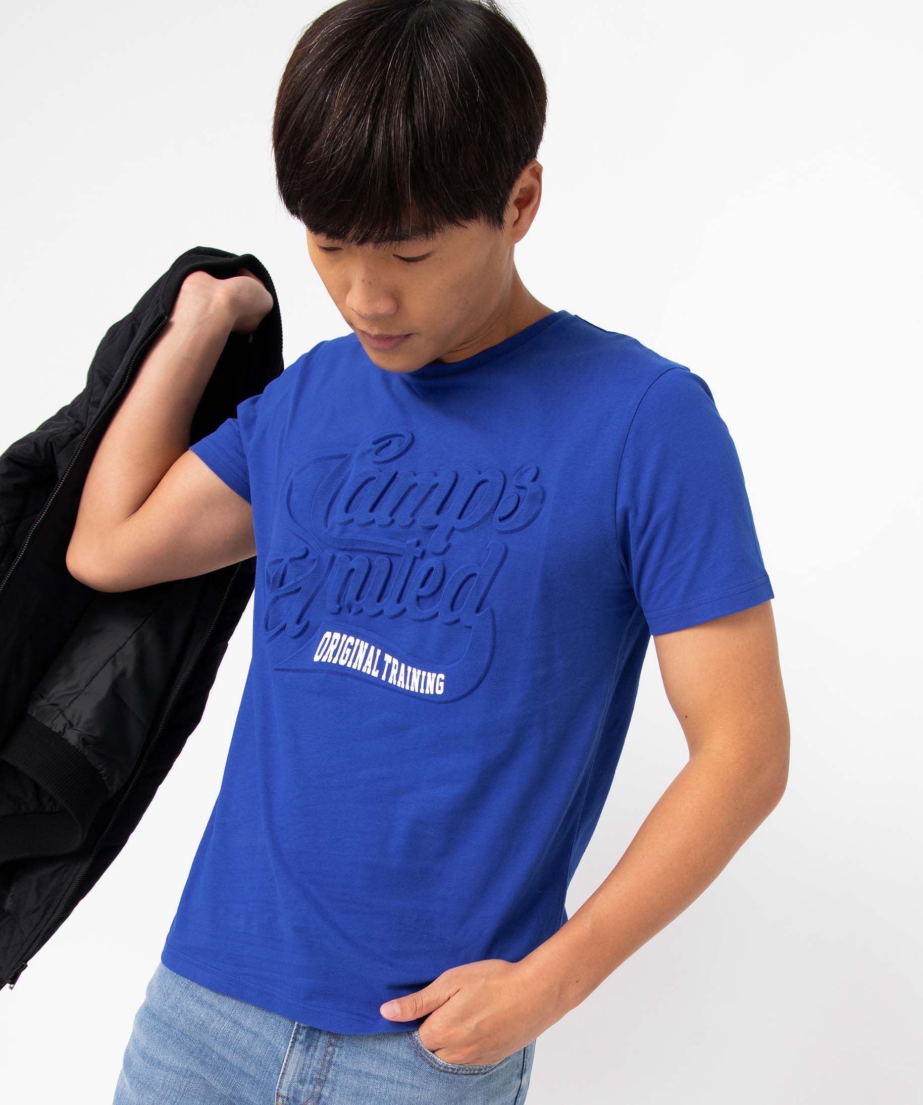 Tee-shirt homme avec inscription gaufrée - Camps United bleu | GEMO