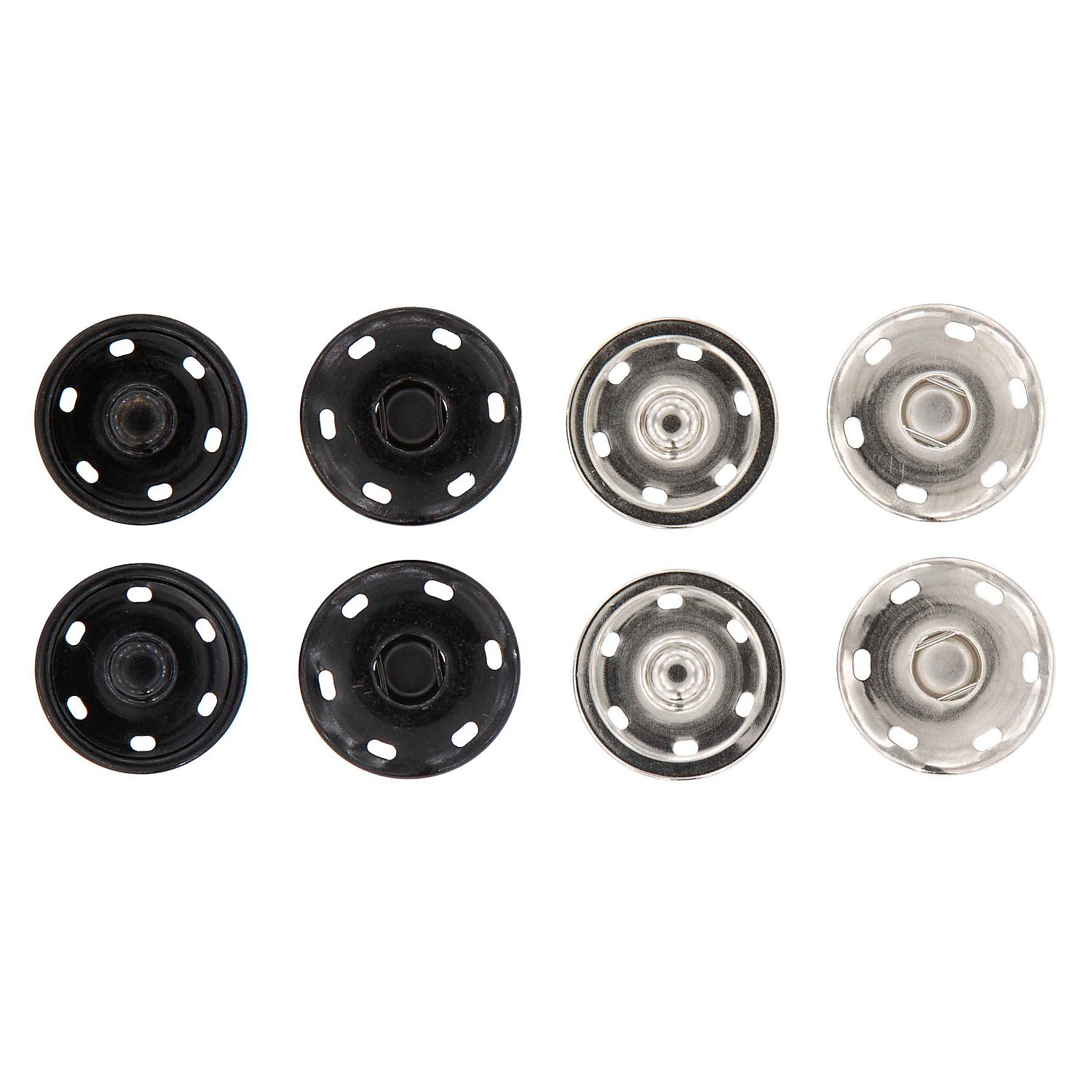 buttinette Druckknöpfe zum Annähen, silber und schwarz, Größe: 30 mm Ø, Inhalt: 4 Stück