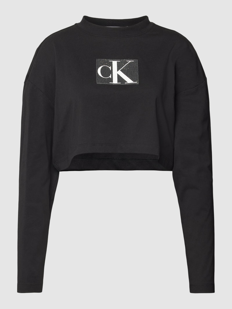 Cropped Longsleeve mit Label-Detail Modell 'SEQUIN' in black