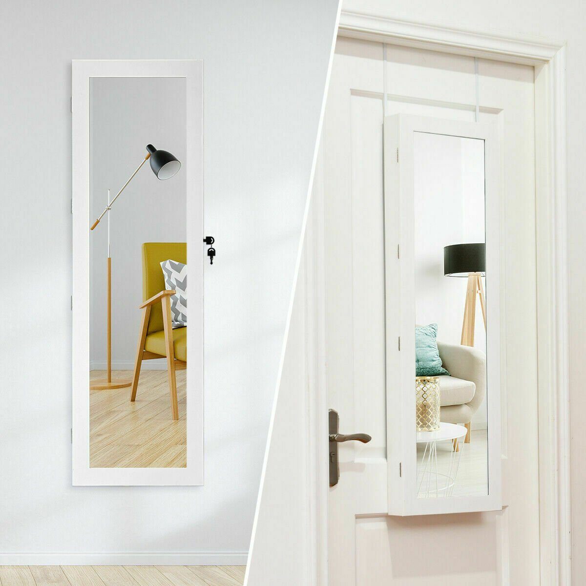 COSTWAY Schmuckschrank abschließbar, hängend Tür und Wandmontage, 15 LED