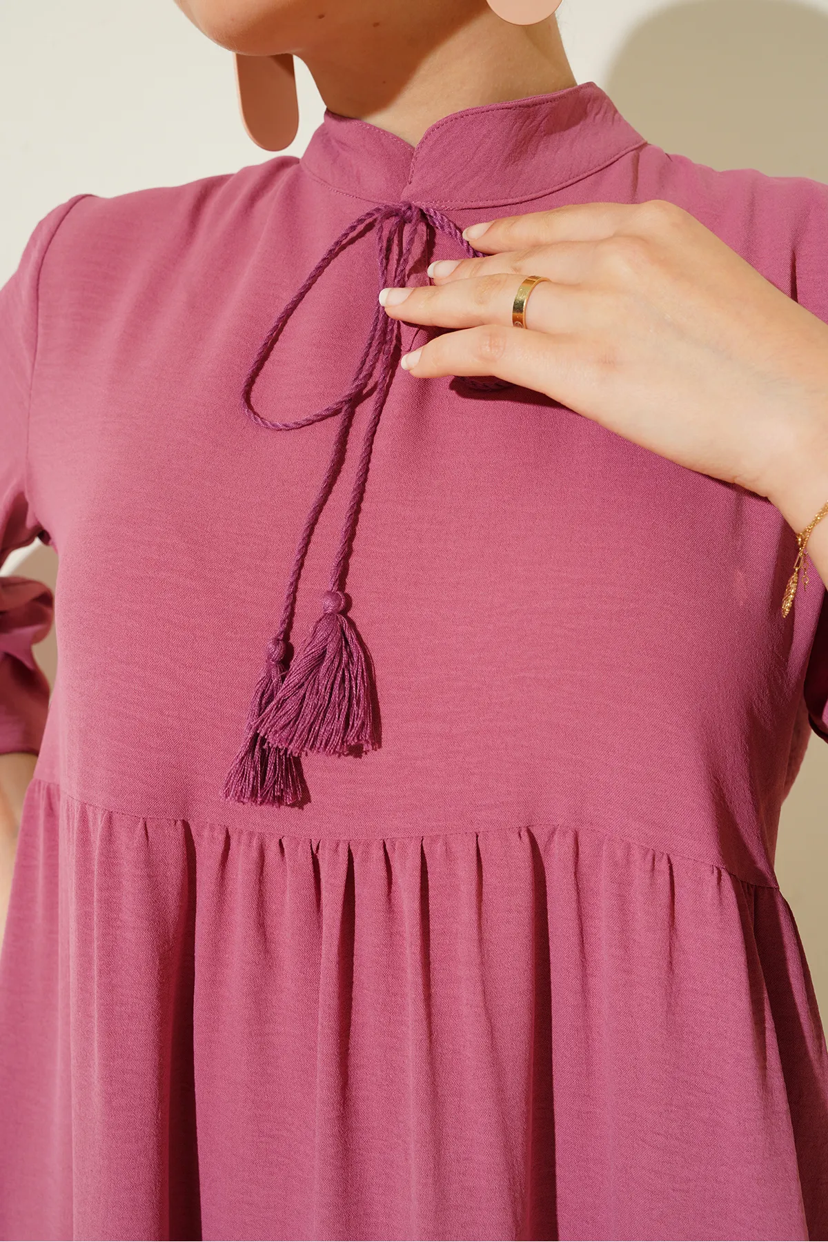 Bigdart  1627 Hijab-Kleid zum Schnüren mit Kragen – Getrocknete Rose