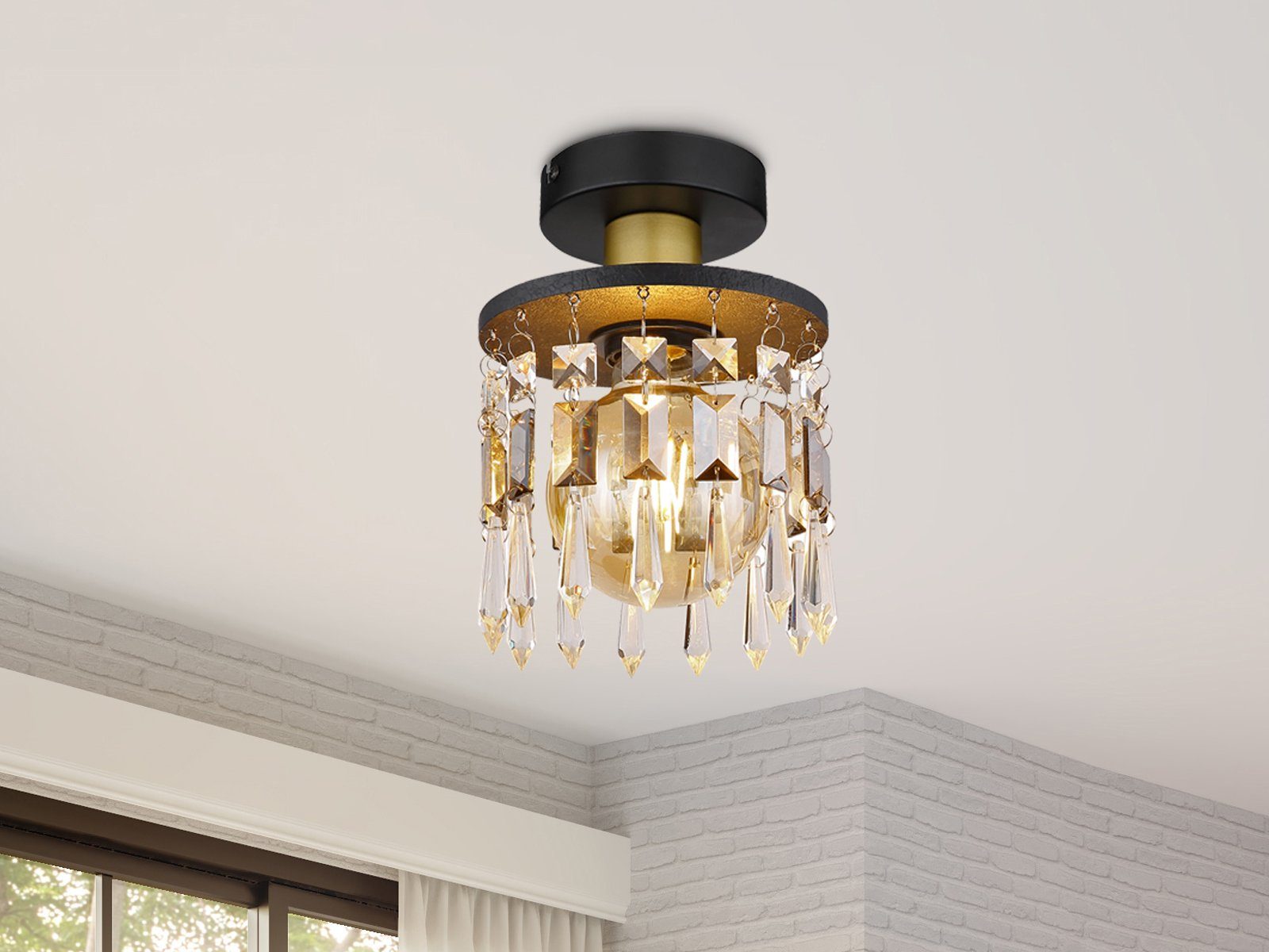 meineWunschleuchte LED Deckenleuchte, LED wechselbar, warmweiß, kleine ausgefallene Designer Lampe mit Kristall für Treppenhaus Ø 15cm