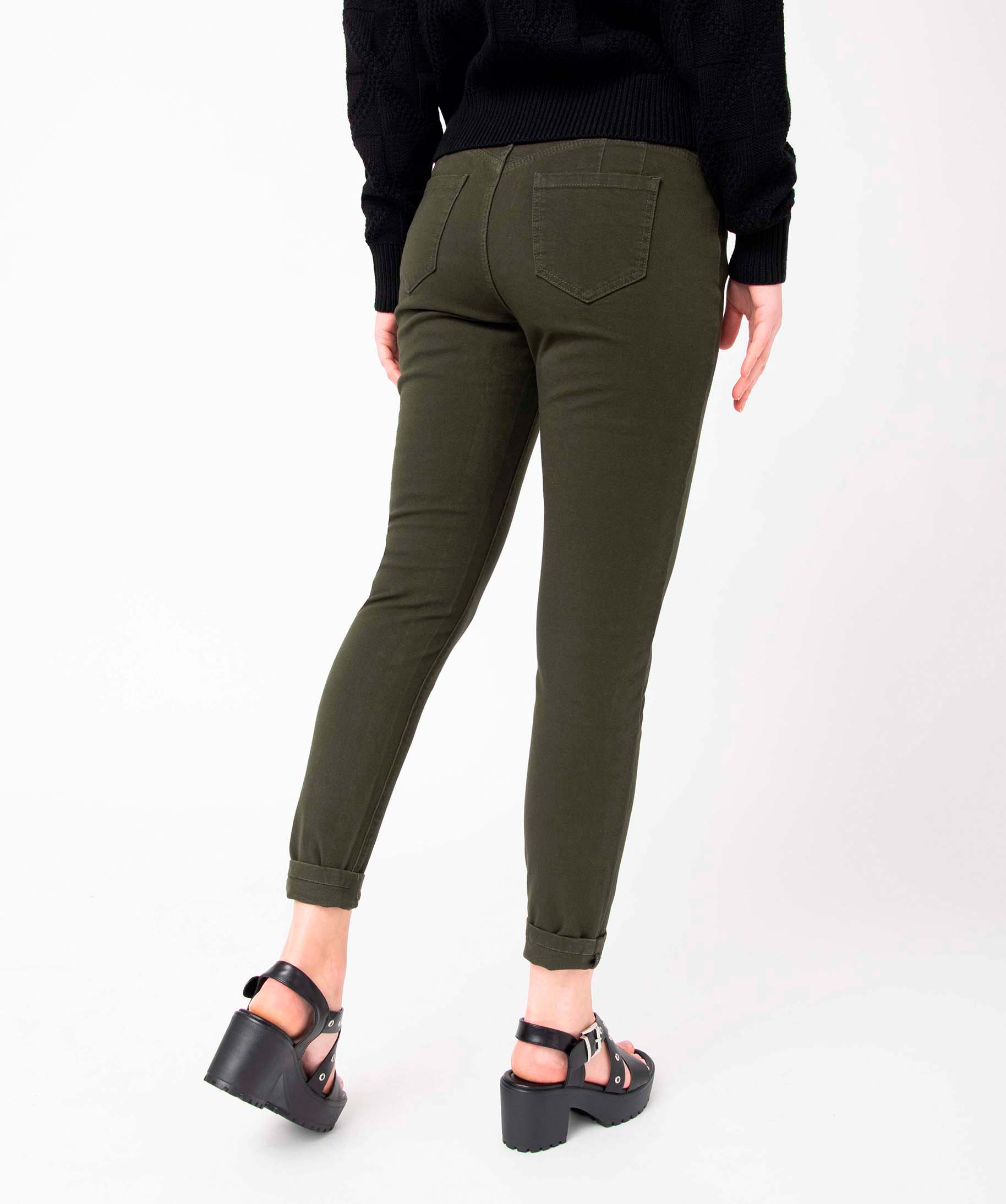 Pantalon femme coupe Skinny taille haute effet push-up kaki | GEMO