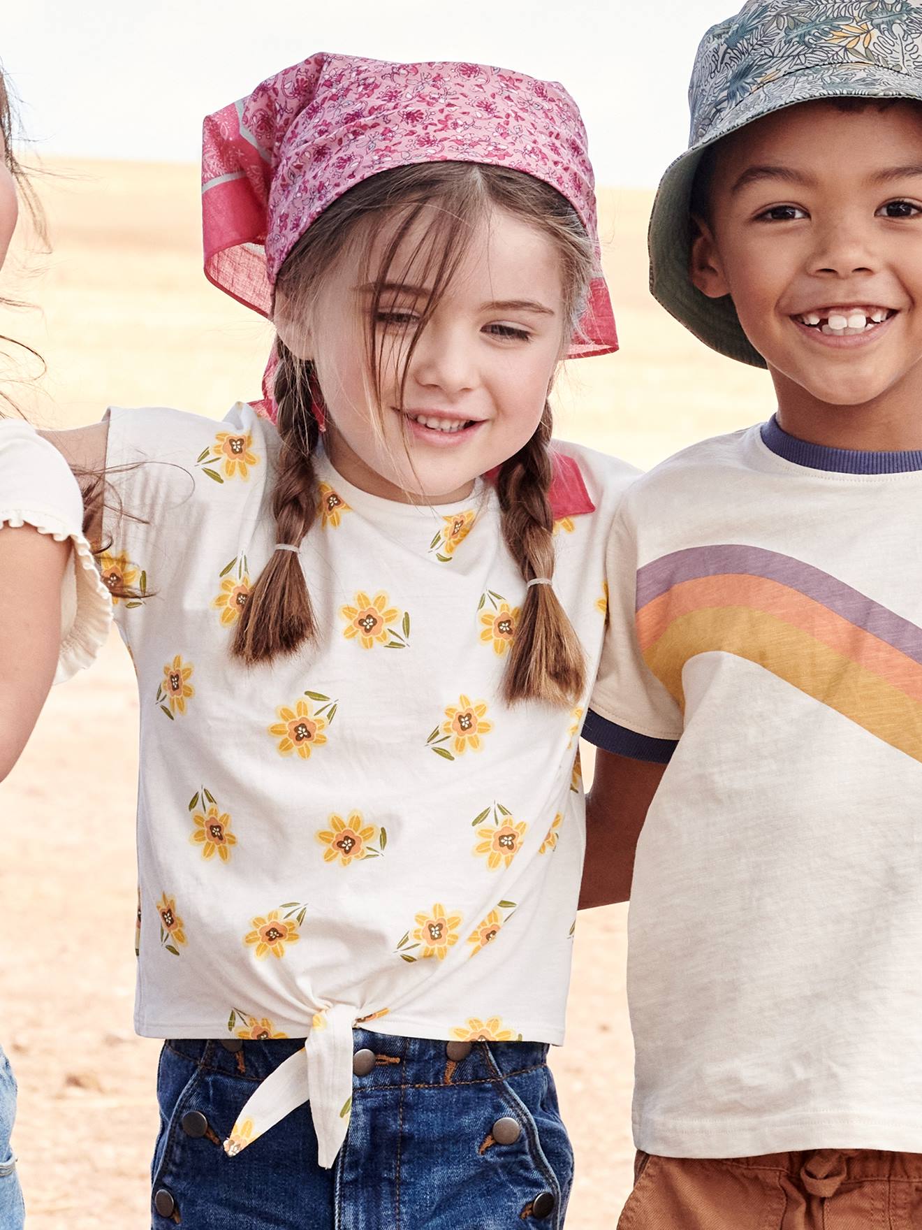 T-shirt imprimé fille avec noeud fantaisie blanc / rouge