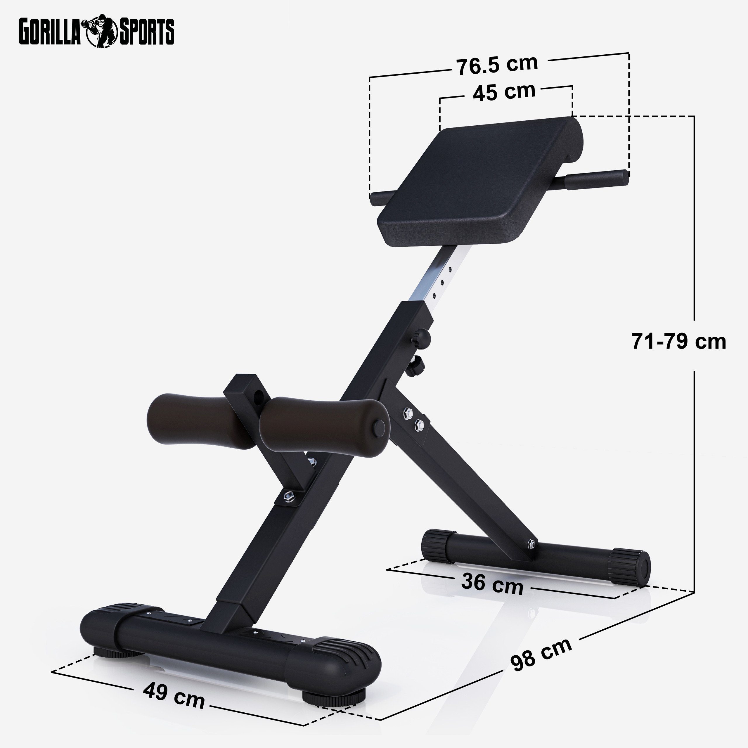 GORILLA SPORTS Rückentrainer Hyperextension - Verstellbar, Klappbar, Schwarz / Weiß - Bauchtrainer