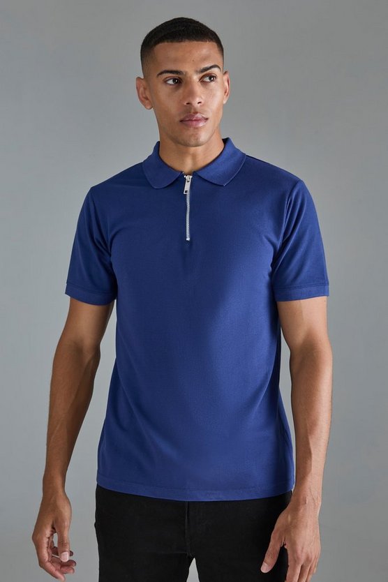 Slim-Fit Pique Poloshirt mit 1/4 Reißverschluss