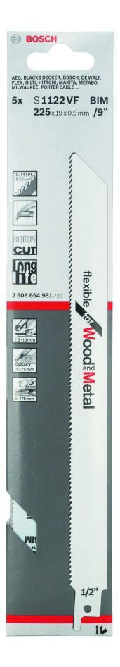 Bosch plavi pribor 2608654981 S1122VF Fleksibilna ploča za recipročnu pilu za drvo i metal 225 mm 5 komada