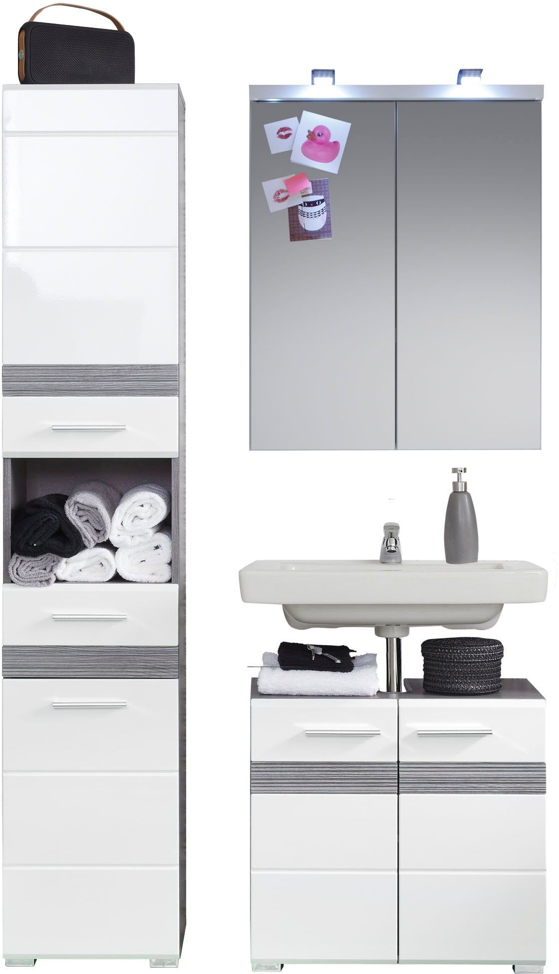 welltime Badmöbel-Set Toulon, (Set, 3-St), Sparset,3-tlg.,B/H/T: ca. 110 / 182 / 34 cm (bei 13 cm Typenabstand)