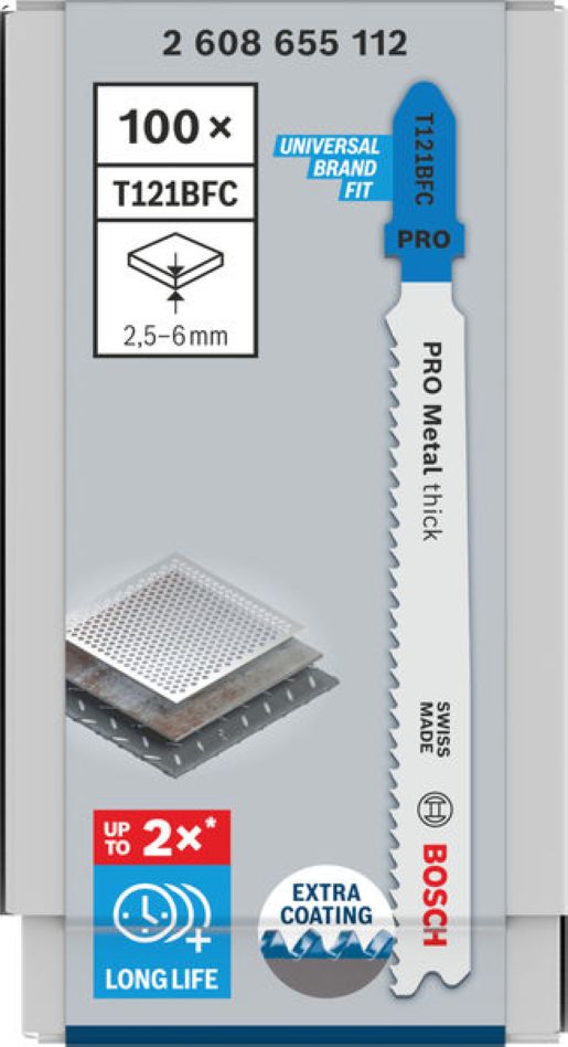 Bosch Blauw Accessoires 2608655112 PRO Metal thick T121BFC decoupeerzaagblad 92 mm 100 stuks