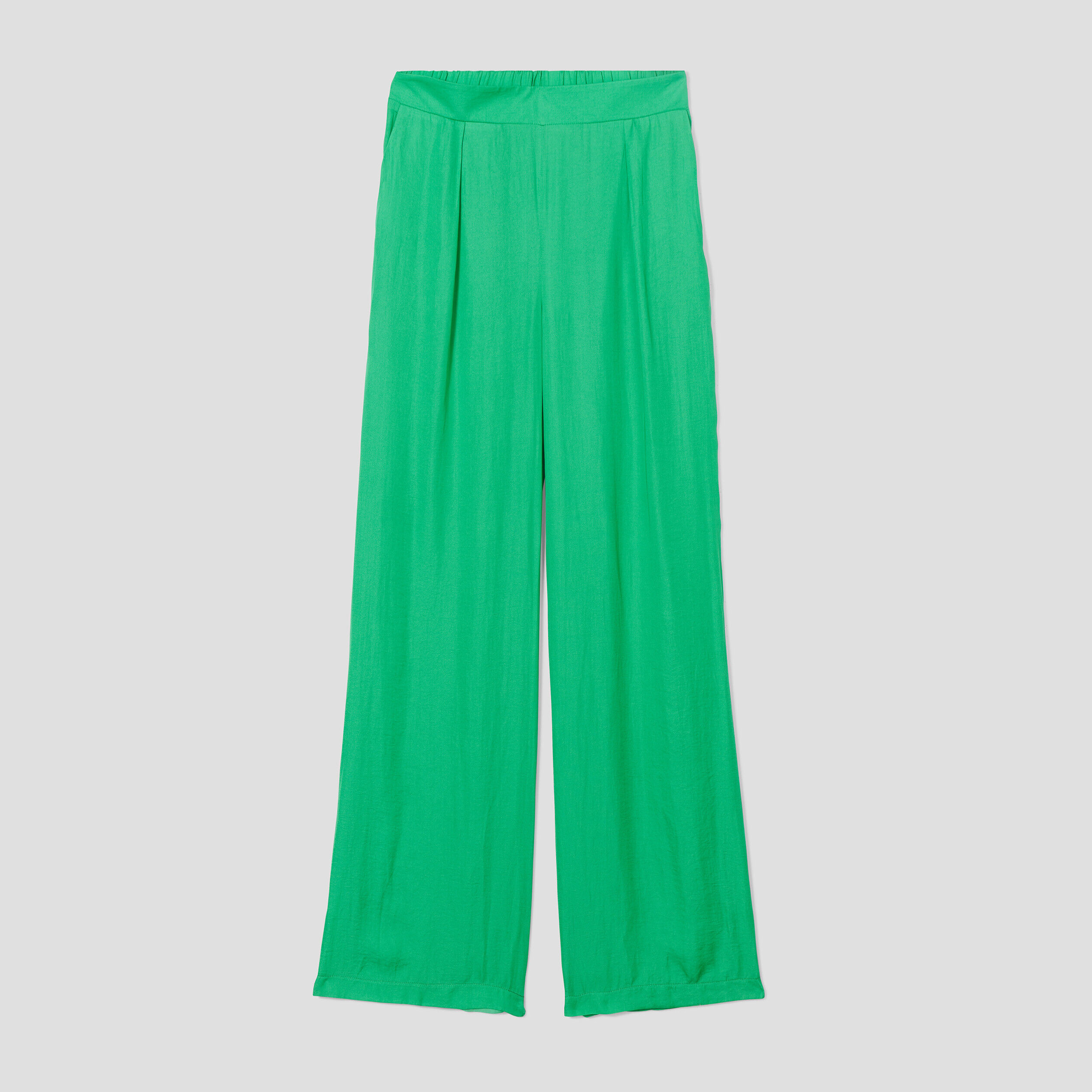 Pantalon city large satin vert femme | Cache Cache