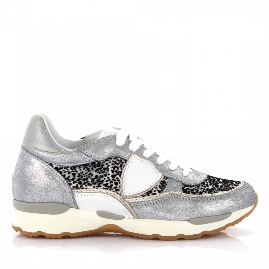 Philippe Model - Sneaker low Bassa Kalbsleder Finished Logo schwarz silber weiß - grau