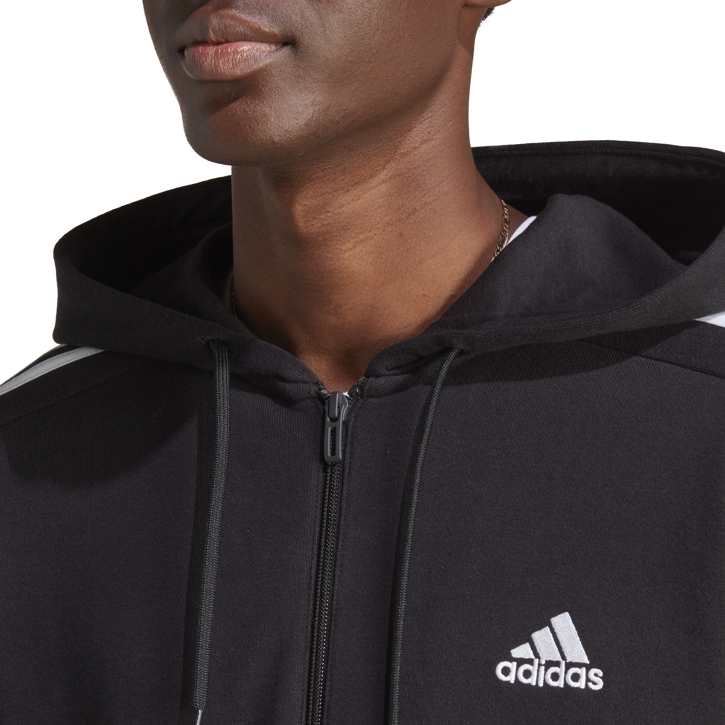 Essentials French Terry 3-Stripes Full-Zip Sweatjacke Herren - Schwarz, Weiß