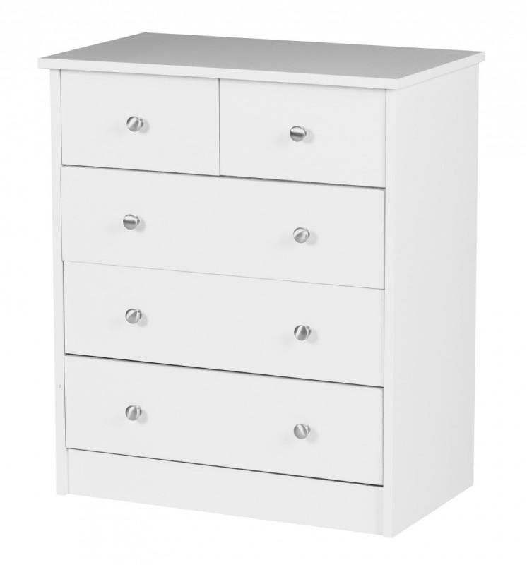 Wohnling Kommode Weiß 60 x 70 x 35 cm Sideboard Anrichte mit 5 Schubläden