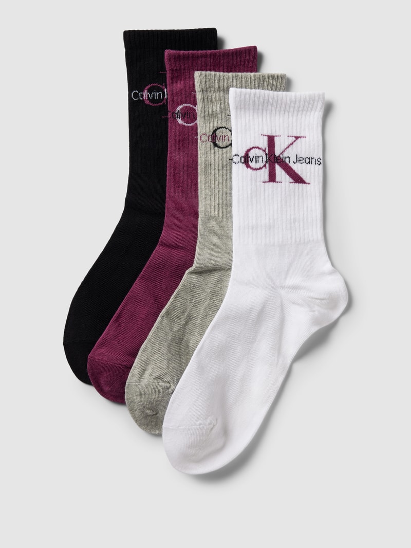 Socken mit Label-Print im 4er-Pack in pflaume