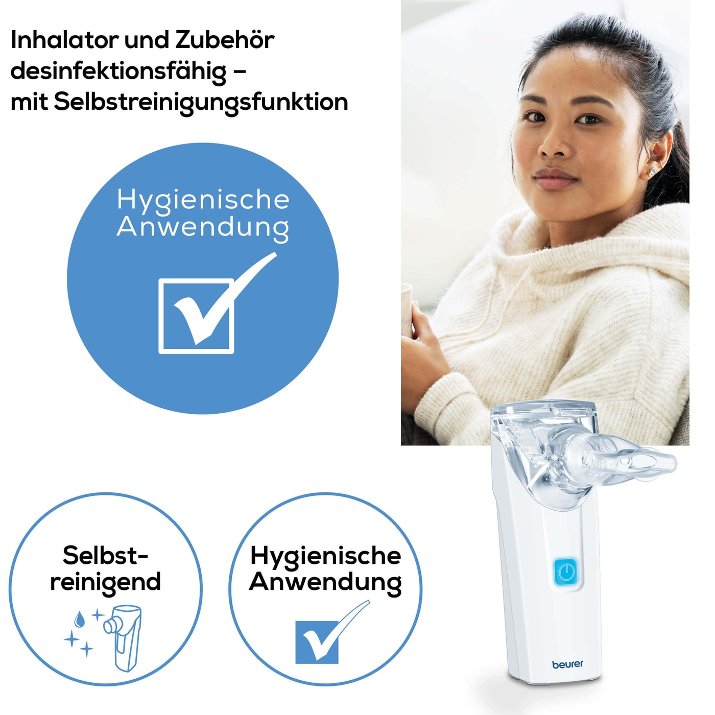 Beurer Inhalator IH 55-Handlicher Inhalator mit Schwingmembran-Technologie & Selbstreinigungsfunktion