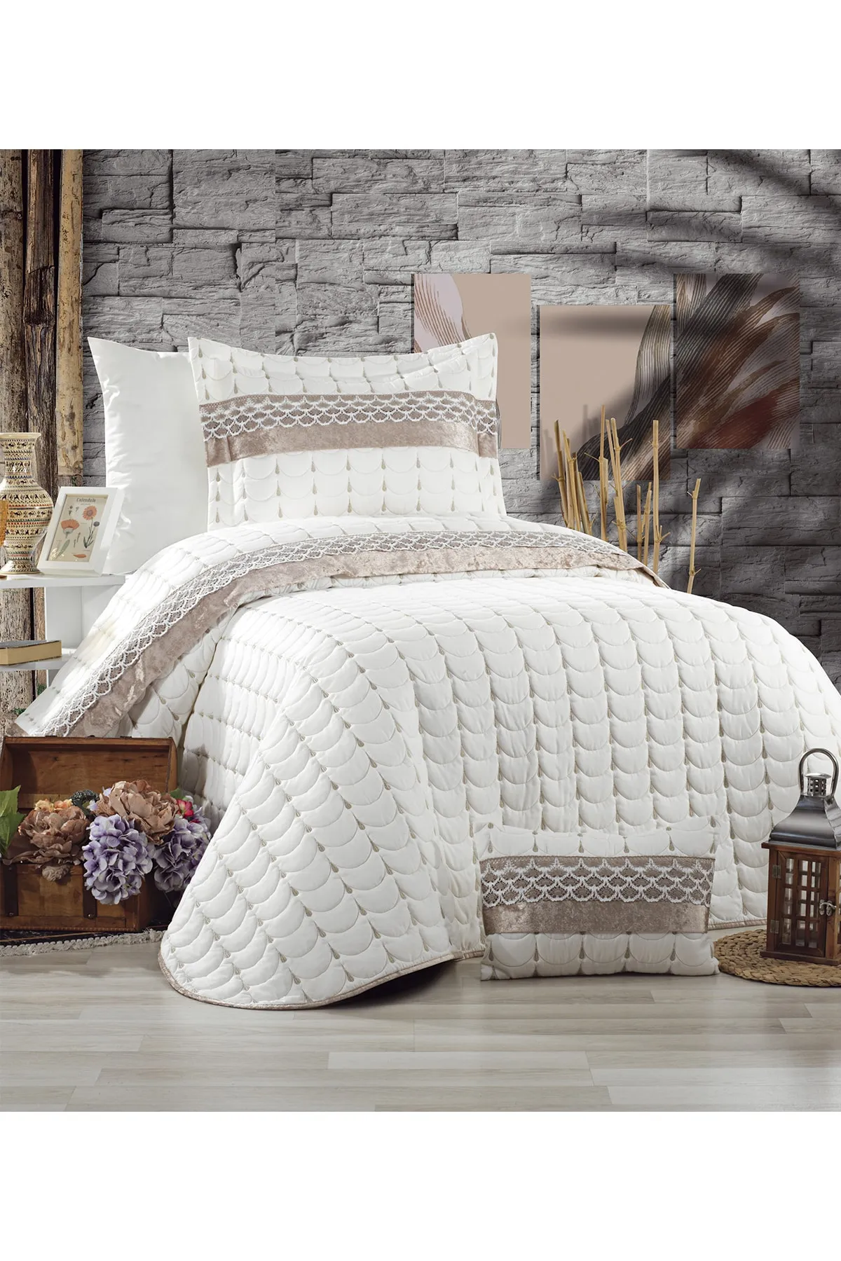 Çeyiz Diyarı  Colors Micro Einzel-Tagesdecke, Creme, Cappuccino