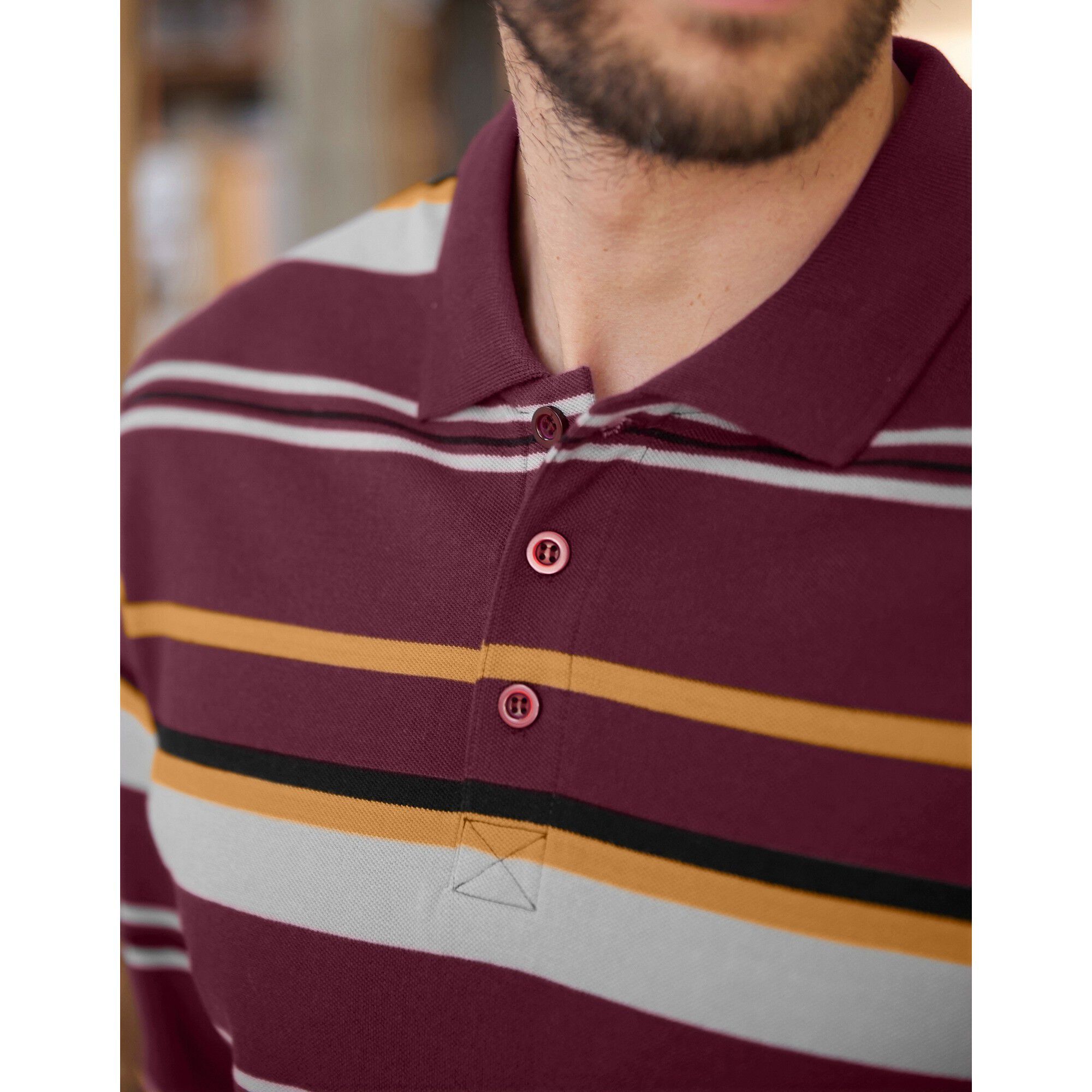 Polo maille piquée rayée, manches longues