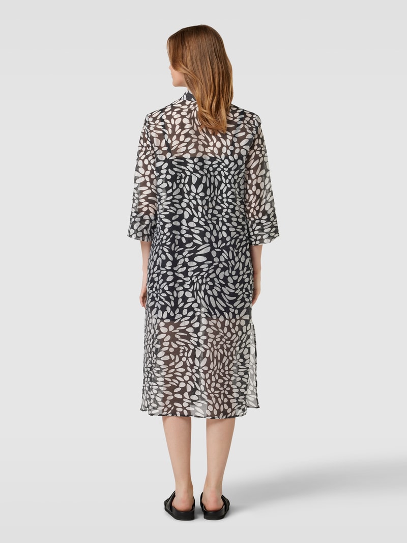 Knielanges Hemdblusenkleid mit Allover-Muster in schwarz