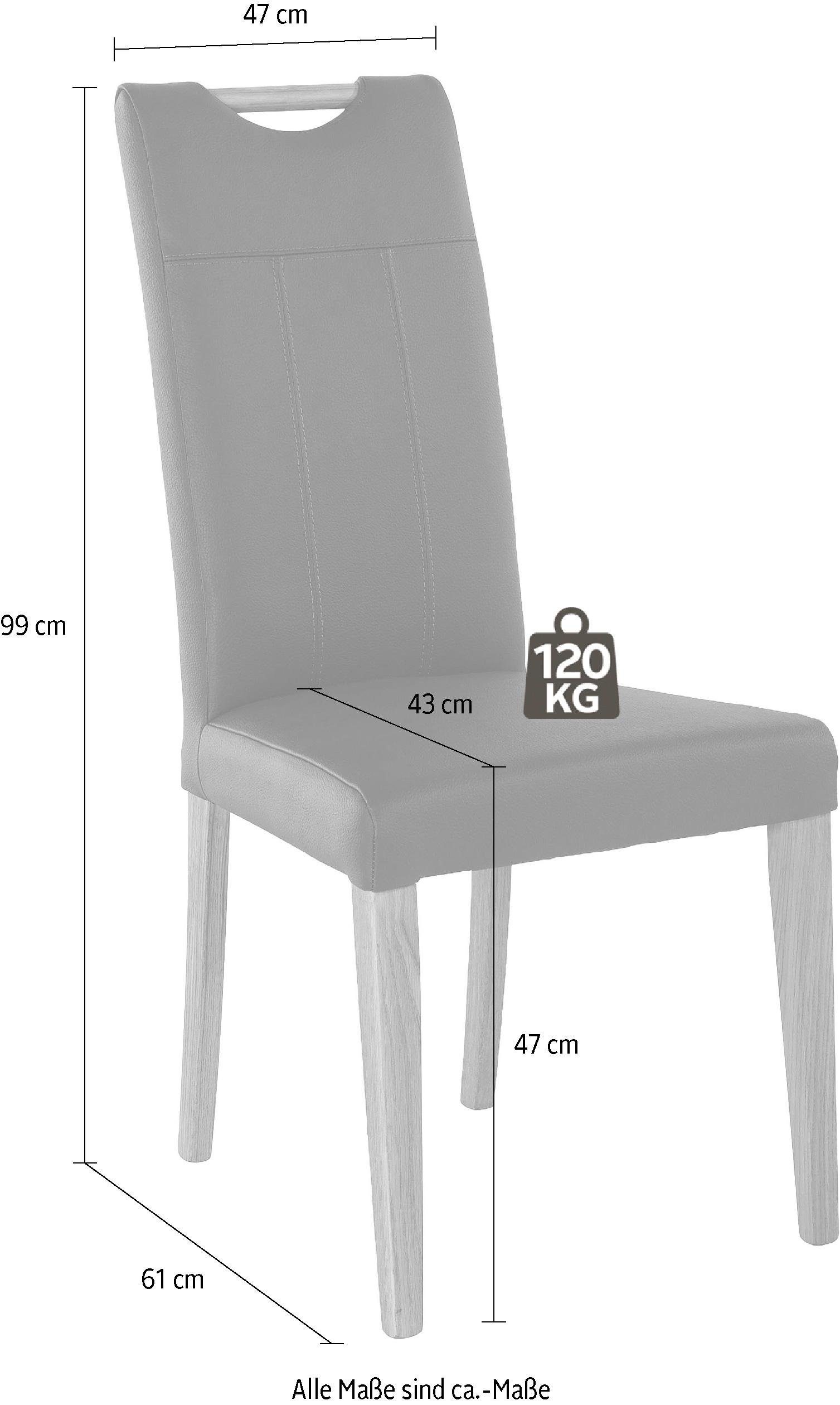 Home affaire 4-Fußstuhl Roberta (Set, 2 St), mit Bezug aus Echtleder und Gestell aus Eiche Massivholz