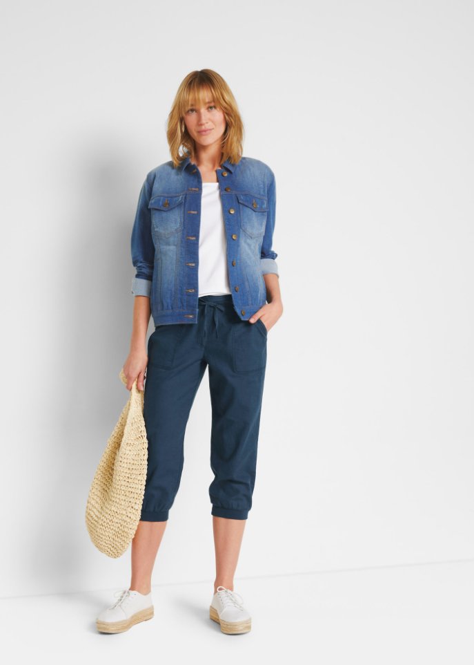 3/4 Hose mit Leinen und Bequembund, Loose-Fit