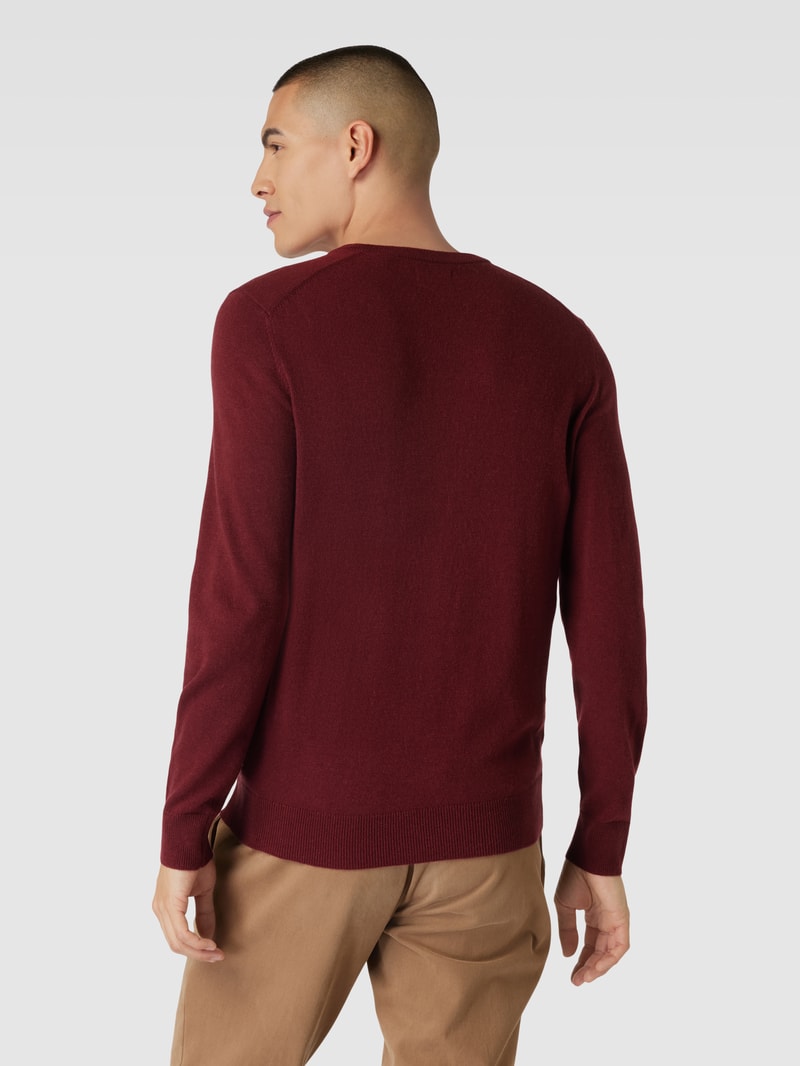 Strickpullover aus Lammwoll-Mix mit V-Ausschnitt in bordeaux rot