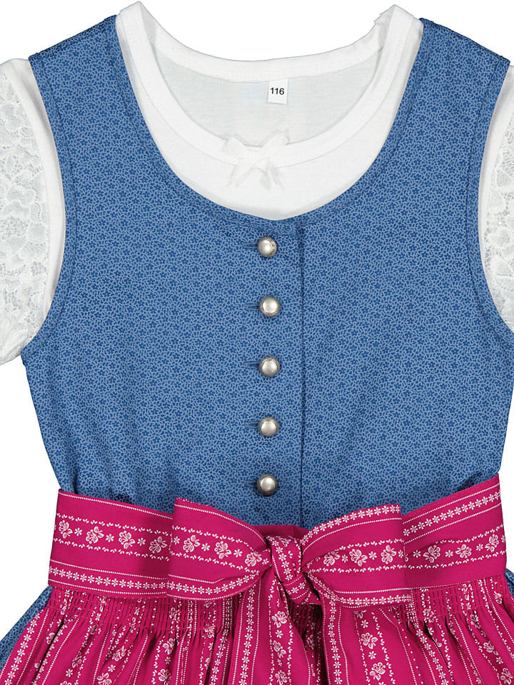 Turi Landhaus Dirndl in Blau/ Pink günstig kaufen
