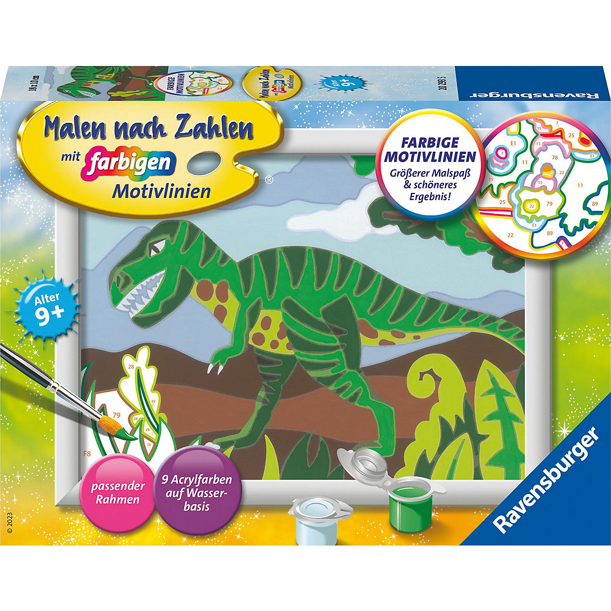 Ravensburger Malen nach Zahlen 20293 - Hungriger Dinosaurier - Kinder ab 9 Jahren