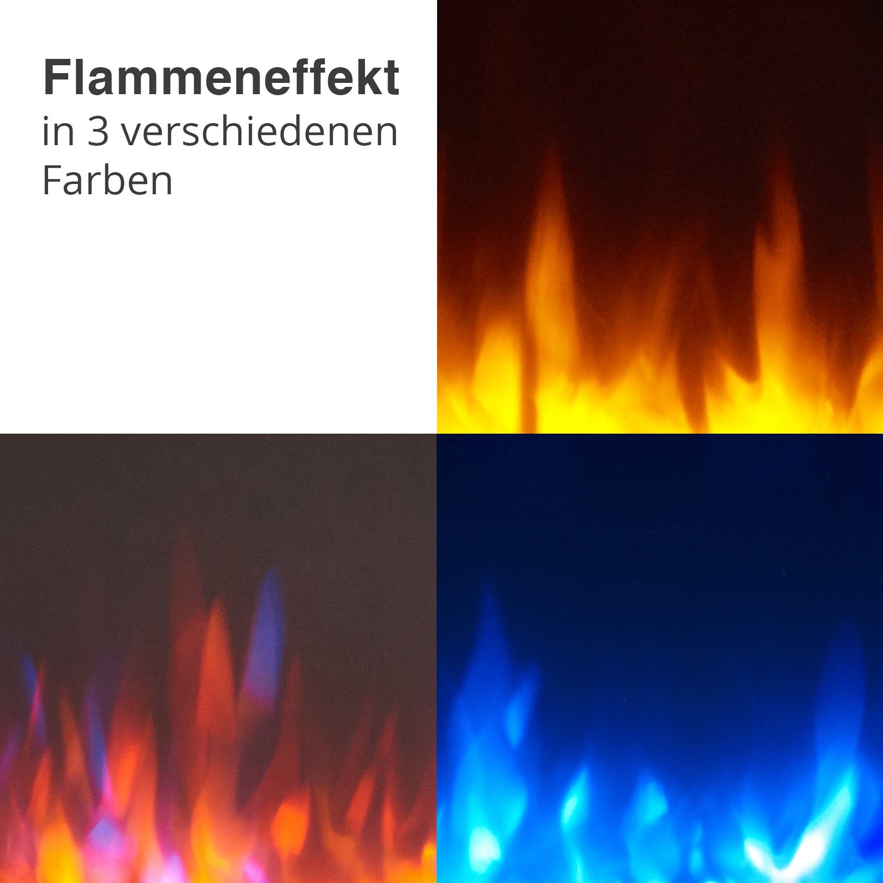 RICHEN Elektrokamin Alva, Wandkamin mit Heizung 2000W, 3D-Flammeneffekt, LED-Beleuchtung, Fernbedienung, Timer, Thermostat