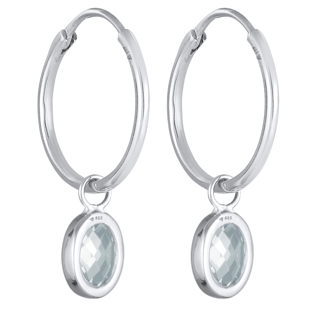 Nenalina Nenalina Boucles d'Oreilles Femmes créoles pendentif ovale avec zircon en argent  Boucles d'oreilles