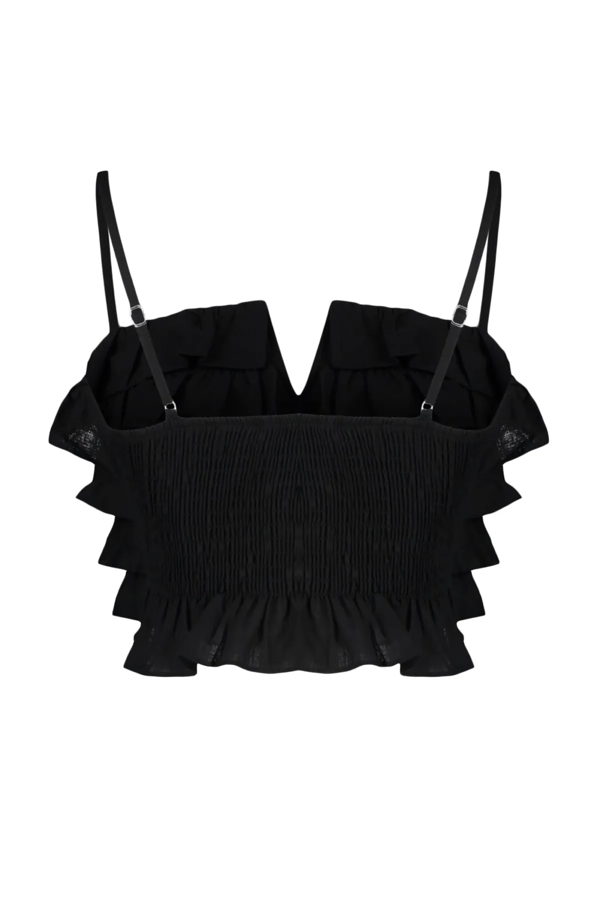 Trendyol Collection  Schwarze, bauchfreie, gewebte Rüschenbluse aus 100 % Baumwolle TBESS21BZ0661
