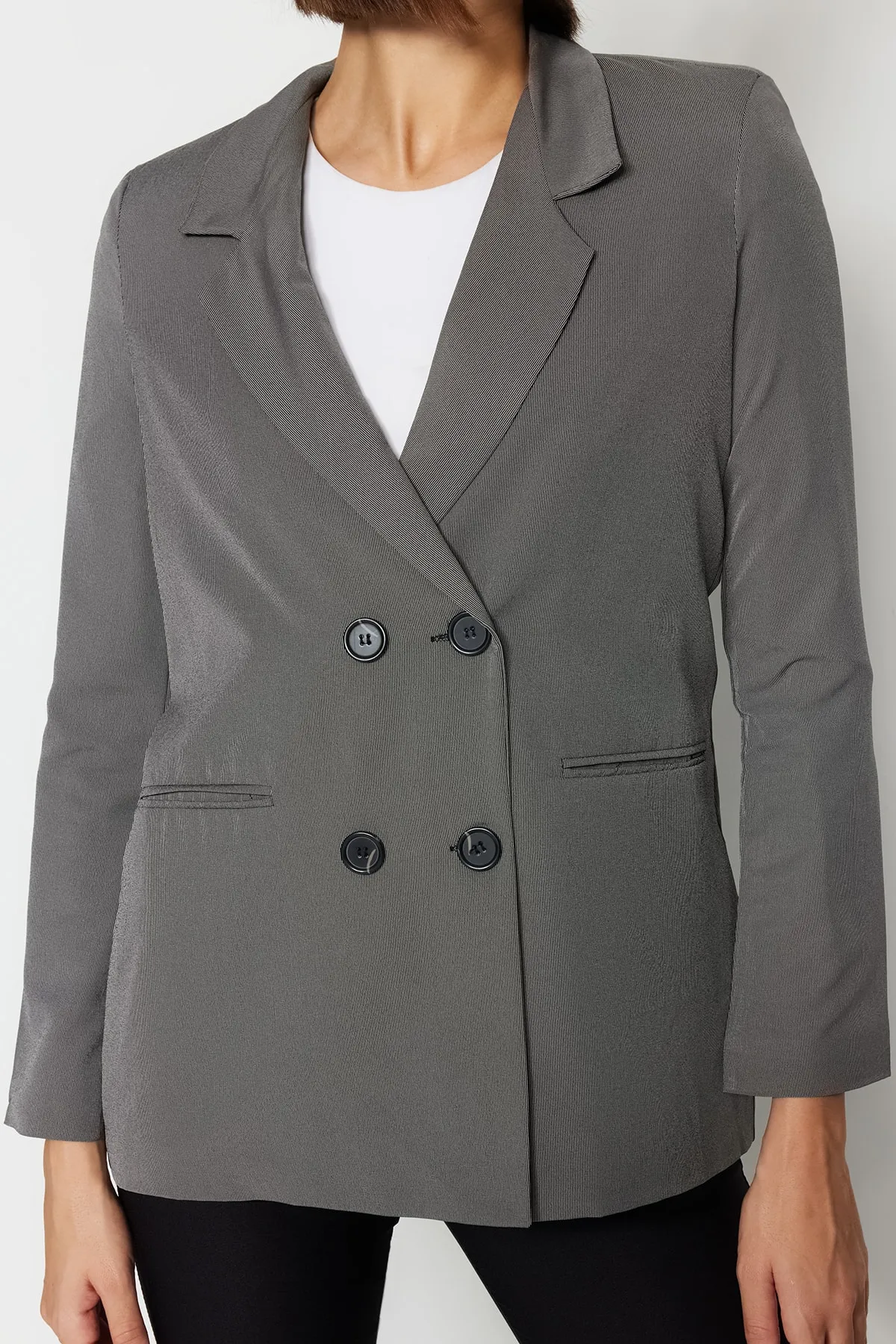 Trendyol Collection  Graue, gefütterte, geknöpfte, gewebte Blazerjacke TWOAW23BC00017