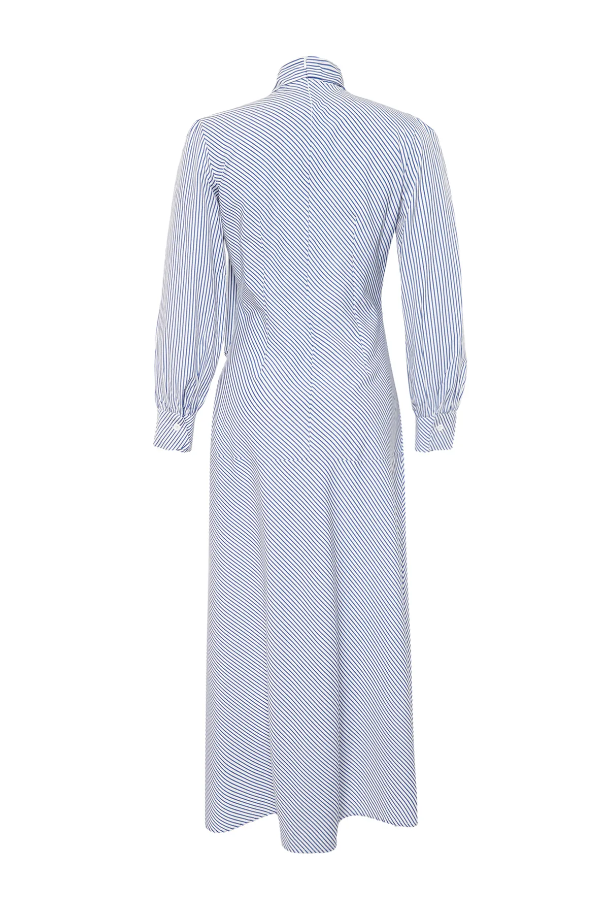 Trendyol Modest  Marineblaues gestreiftes Baumwollkleid mit Schleifendetail und Schleife TCTSS24EB00071