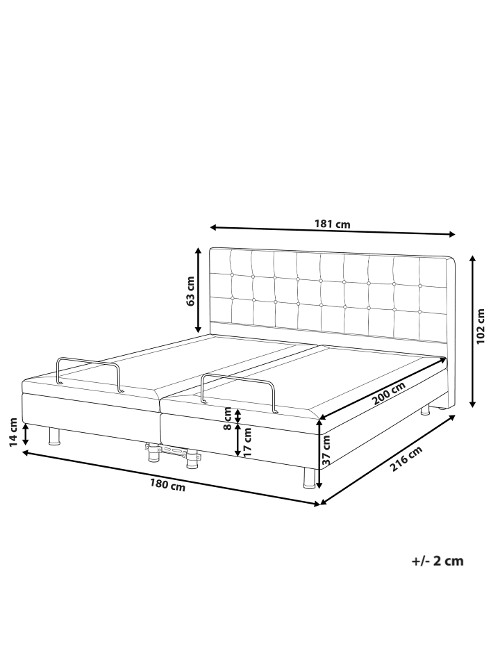 Beliani Doppelbett DUKE in Grau/Schwarz - (W) 181 x (H) 102 x (L) 216 cm günstig kaufen onesize