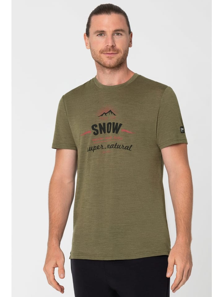 super.natural Merino T-Shirt M PRAY FOR SNOW TEE in oliv günstig kaufen S