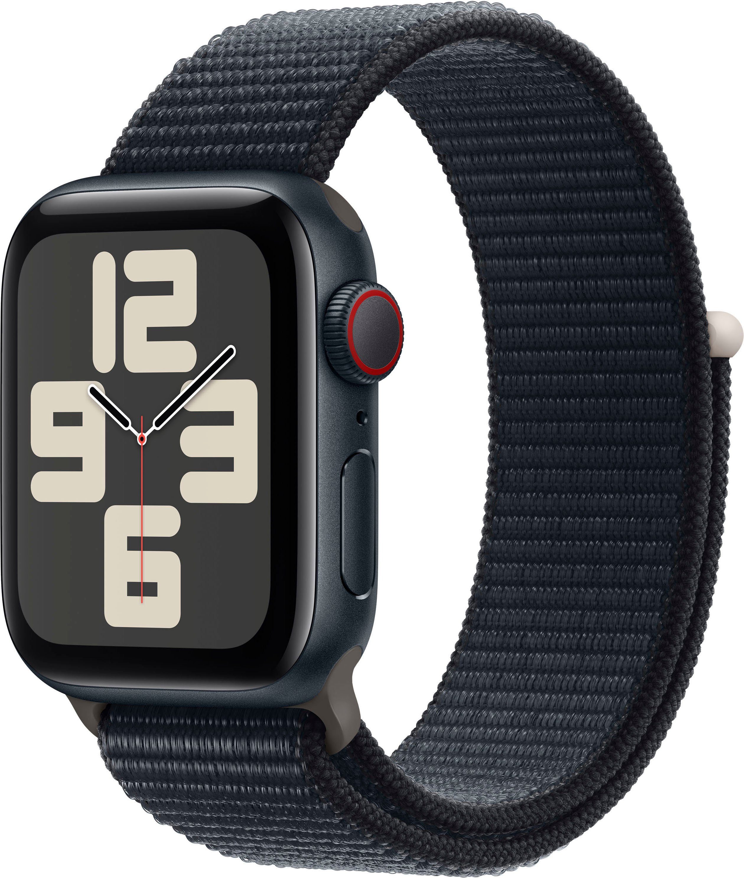 Apple Watch SE GPS 40 mm Aluminium + Cellular M/L Smartwatch (4 cm/1,57 Zoll, Watch OS 10), Sport Loop