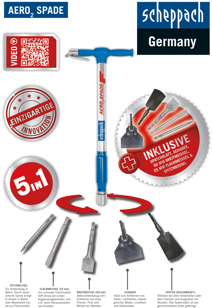 Scheppach Profi Abbruchhammer Aero2Spade 5in1