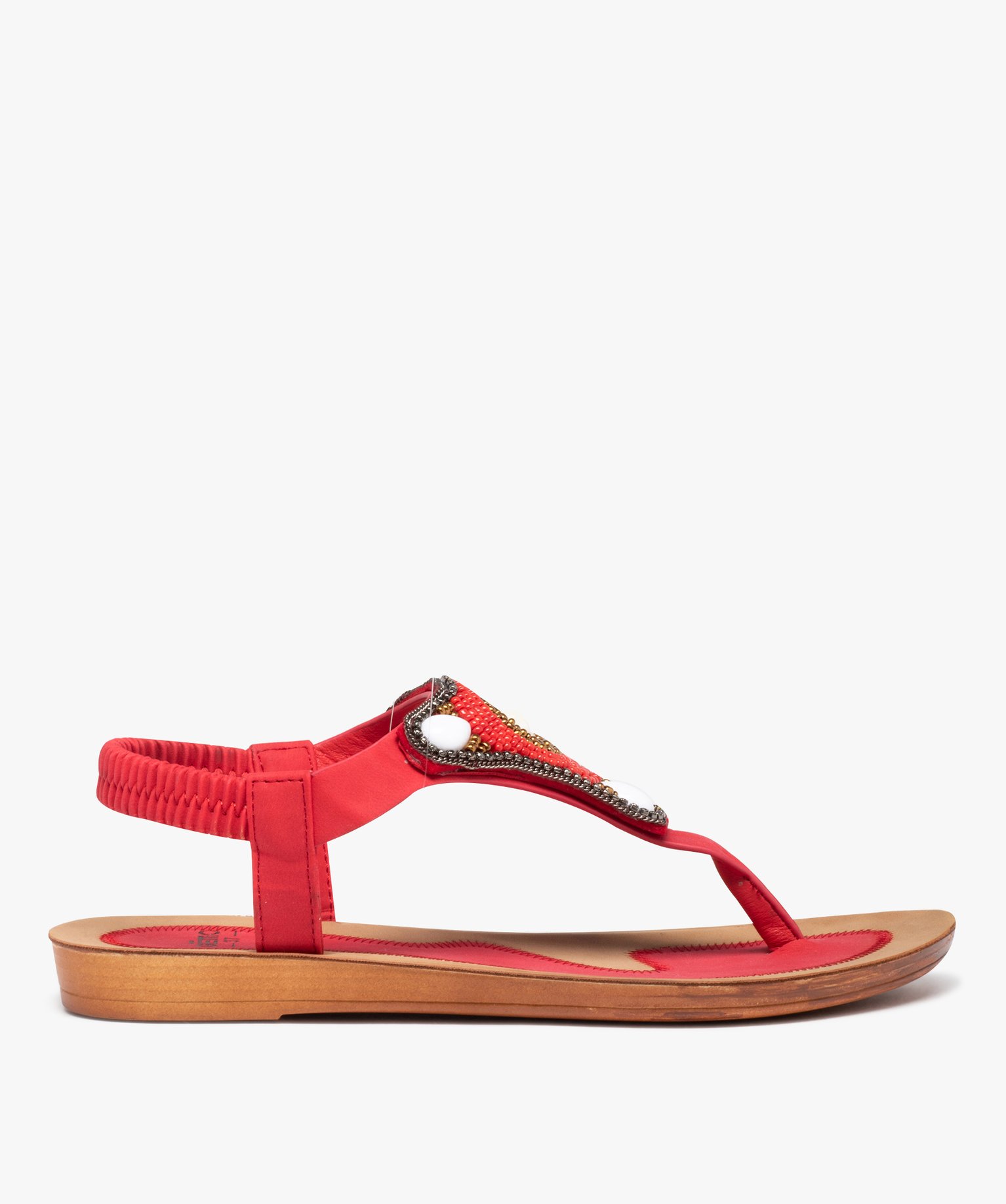Sandales femme plates à entre-doigts orné de perles rouge | GEMO