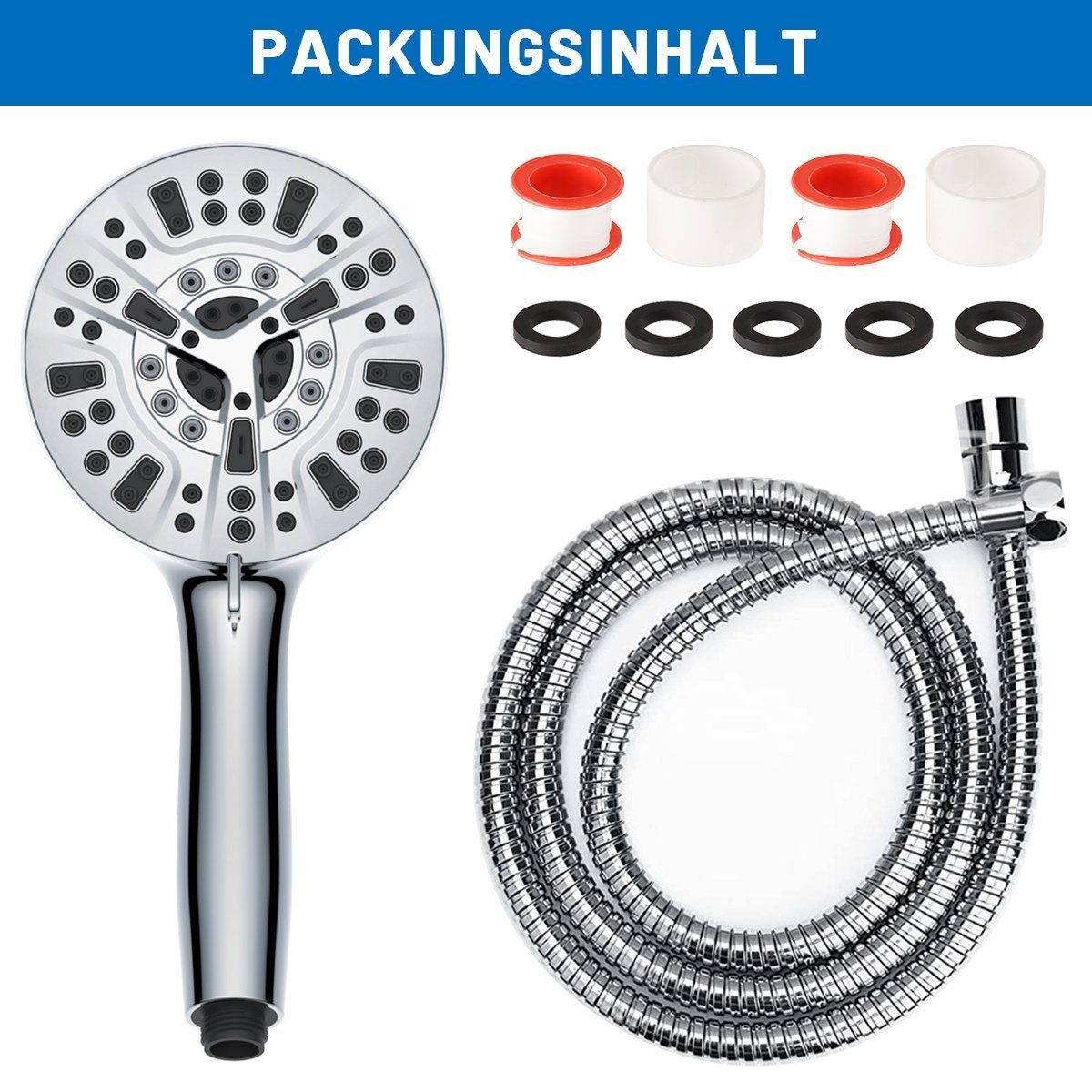 DOPWii Duschbrause Handbrause,Duschkopf mit Schlauch 1.5M,10-Modell Strahlarten