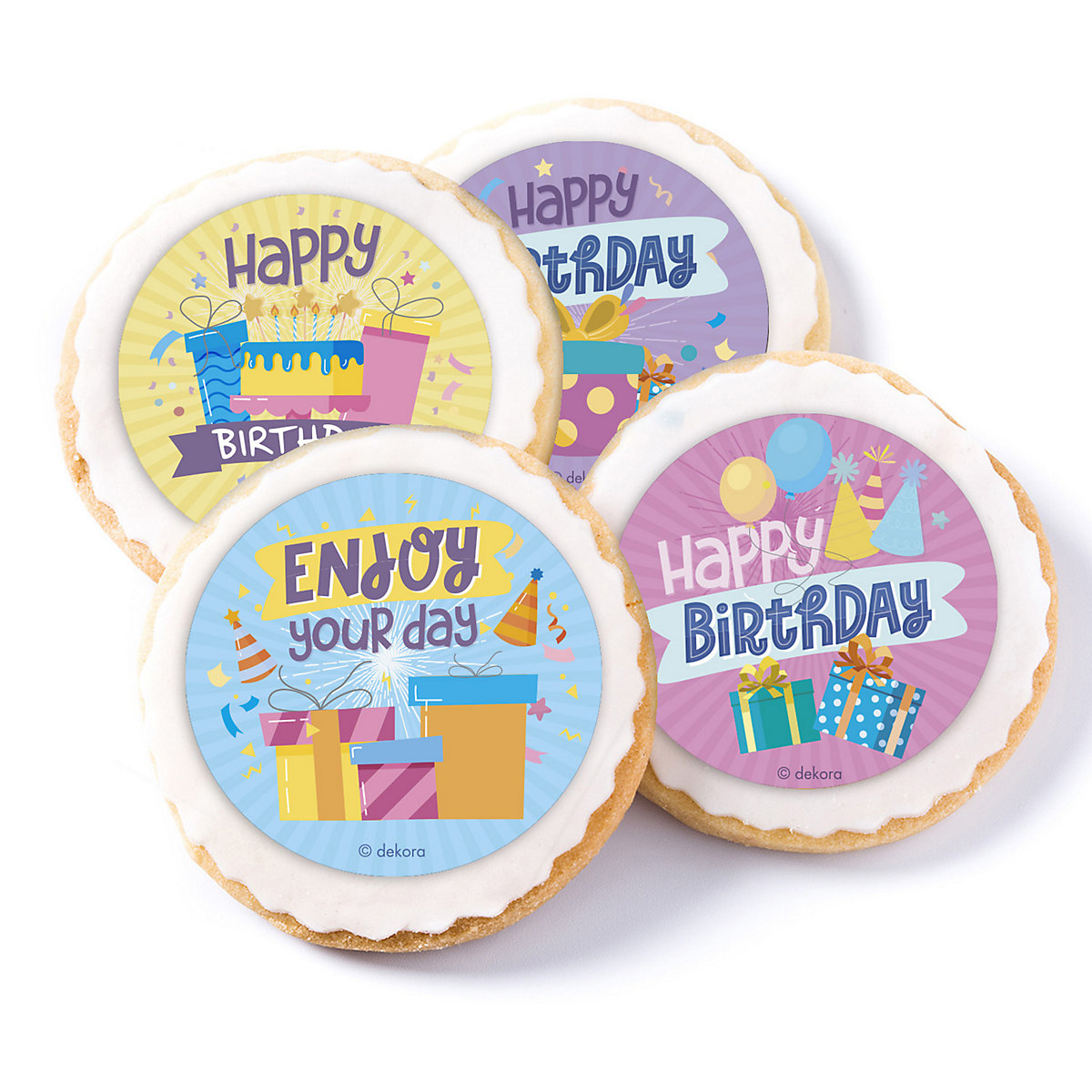 Essbare Muffinaufleger Happy Birthday, rund