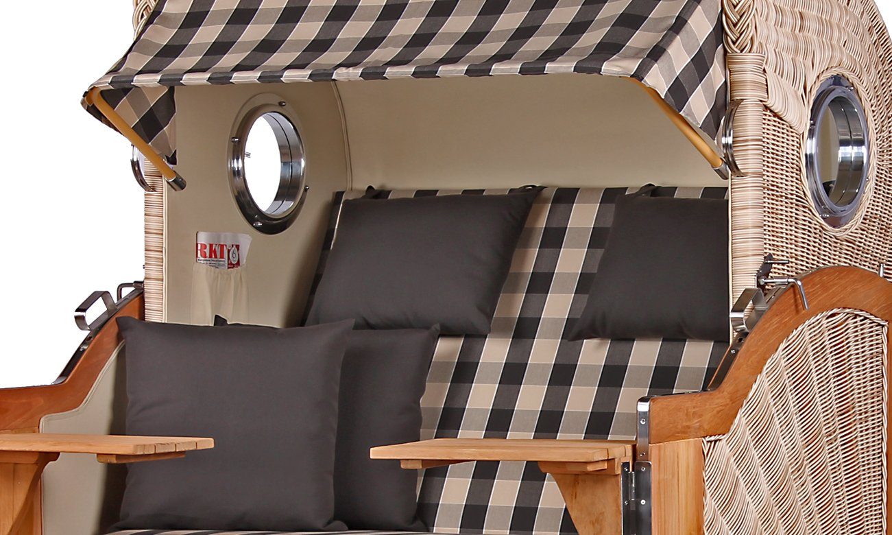 bene living Strandkorb Königssee 2,5-Sitzer Teak - PE shell - Modell 505, BxTxH: 142x95x170 cm, Volllieger ca. 175 Grad, Ostsee-Strandkorb, inkl. Liftersystem und Bullaugen