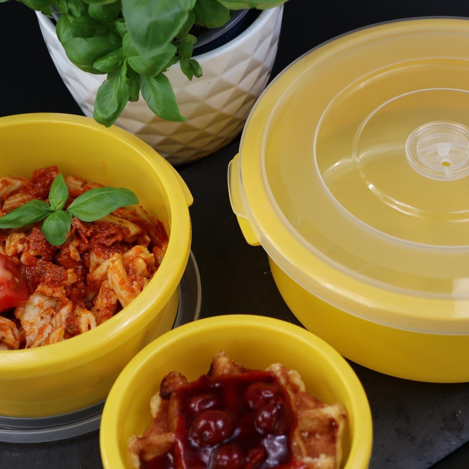 Plentyfy Mikrowellenbehälter Vorratsdosen Set, Kunststoff, (PLENTYFY, Mikrowellenschüssel Set 6-tlg., rund, Orange, mit Entlüftung, Mikrowellengeschirr, Mikrowellendose, Microwave, Meal Prep, kunststoff, 6-tlg., Premium), Meal Prep Boxen - Mikrowelle