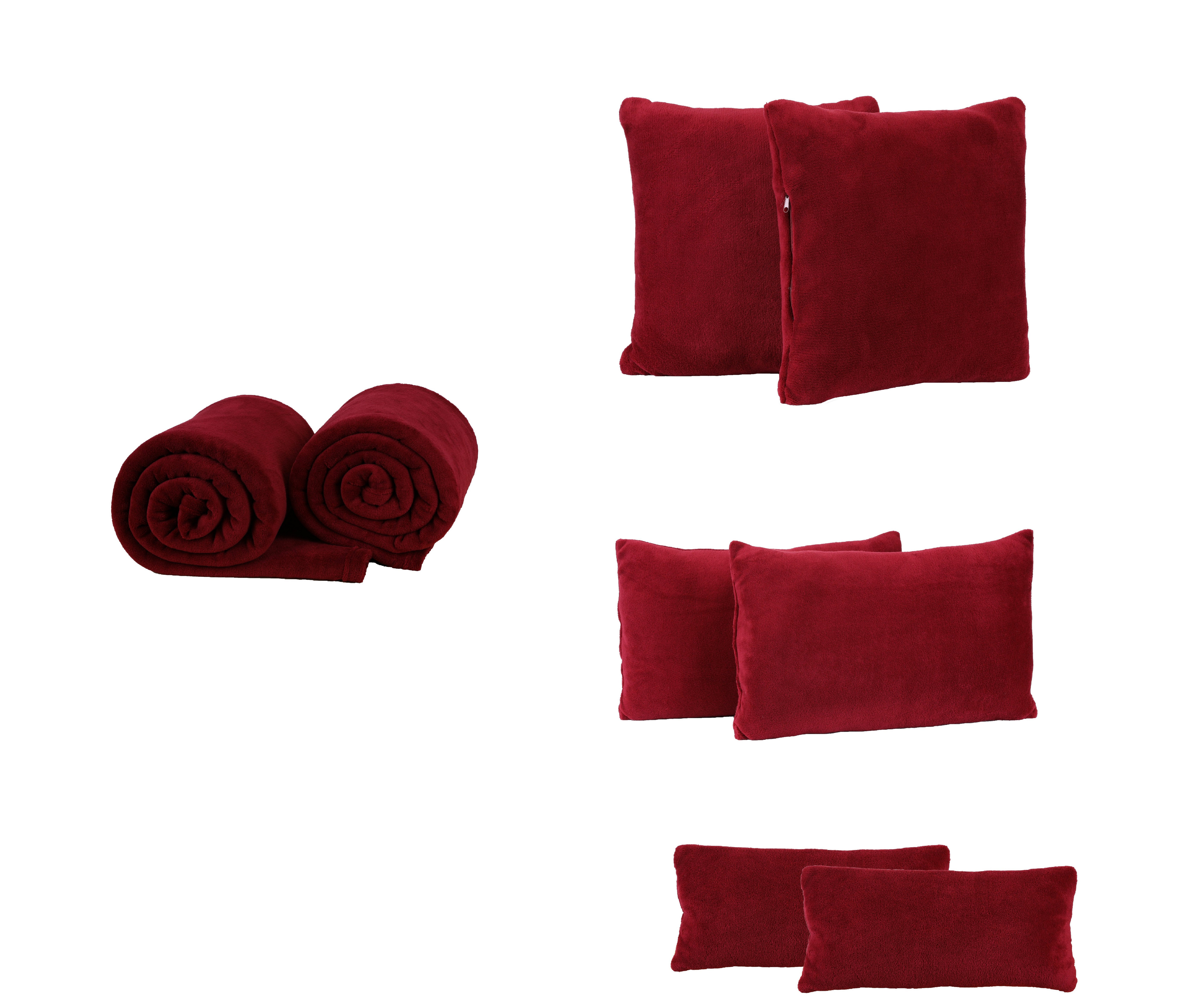 Betz Dekokissen 2 Stück Romania Coralldecke 140x190 cm oder 2 Stück Romania Kuschelkissen mit Füllung in verschiedenen Größen Farbe: dunkelrot